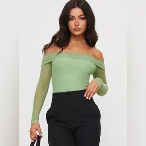 Princess Polly Doza Off The Shoulder Long Sleeve Bodysuit Green US 10